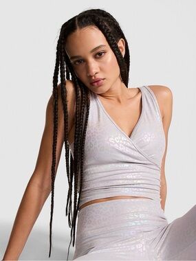 PINK Victoria's Secret Iridescent Light Lavender Leopard Print Wrap Crop Top
